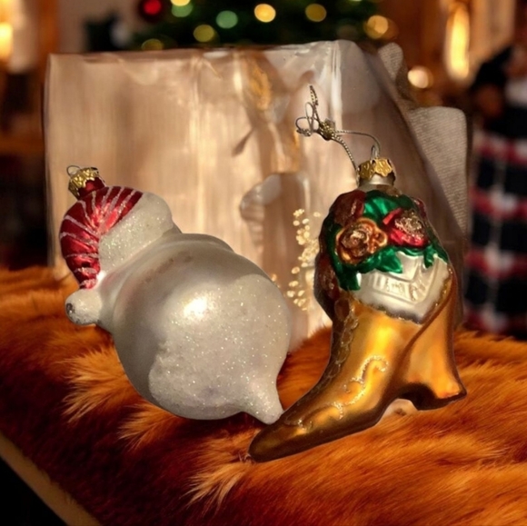 Christmas ornaments glass snowman Victorian boot set of two in excellent… - Picture 2 of 7
